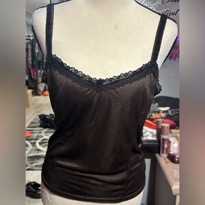 Brown with Satin Lace Trim Cami Slip